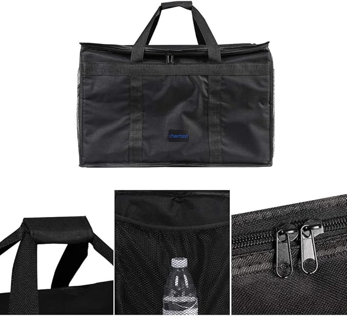 cherrboll Insulated Food Delivery Bag with Side Pockets Thick Insulation Commercial Thermal Carrier for Restaurant Catering or Food Transport - 23 x 14 x 15