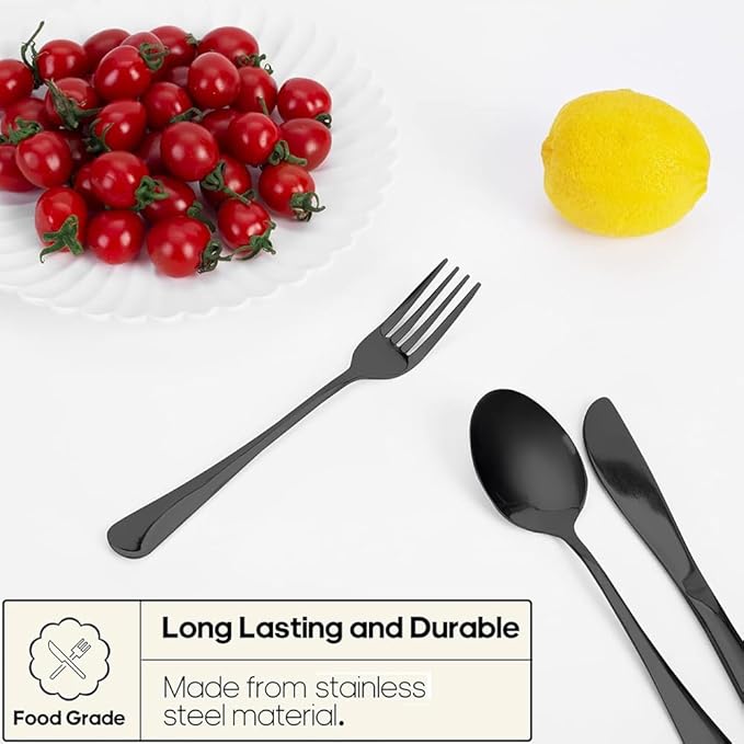 4 Pieces for 1 Persons Chopsticks and Forks Set Silverware Set Kitchen Utensils Set Cutlery Set Flatware Set Dishwasher Safe Mirror Effect for Picnic Camping Barbecue Black