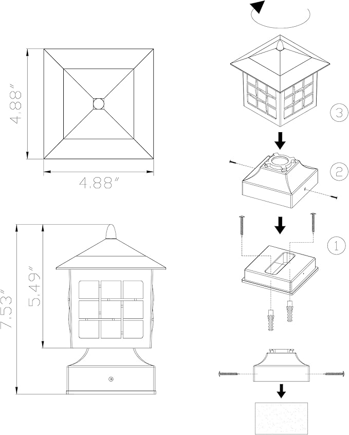 KS101X6AA Solar Post Cap Lights Outdoor for Yard Post Fence Waterproof 20 LUMENS Each 6 Pack