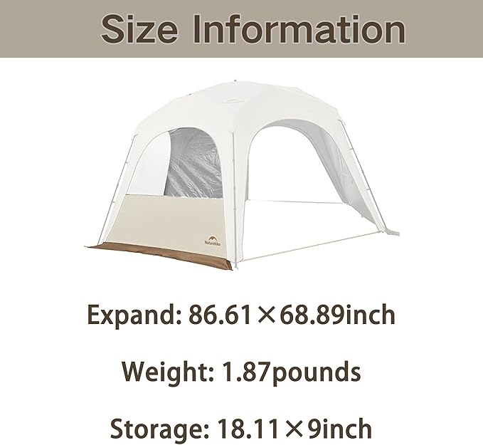 Naturehike Quarter/Hexagonal Camping Tent Canopy Sun ShadeOutdoor Tent for CampingFishingPicnics Canopy Available with Ground ClothDoor CurtainsConnector (TPU Door Hex)