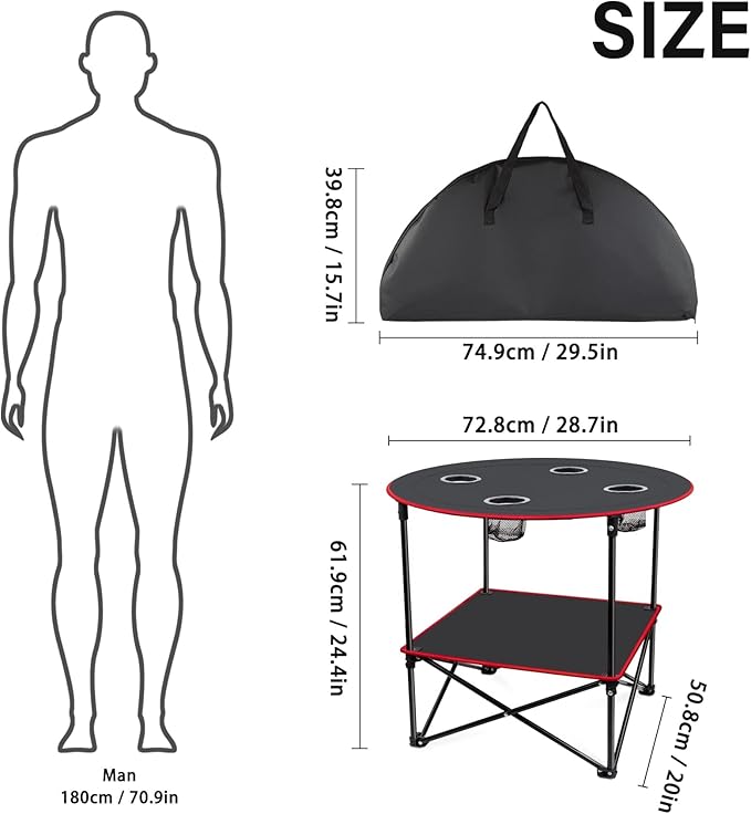 Portable Camping Table Folding Picnic Tables Lightweight Folding Table Waterproof Canvas Beach Table for Outside with 4 Cup Holders &amp Carry Bags for Camping Beach Campfires and Tailgating