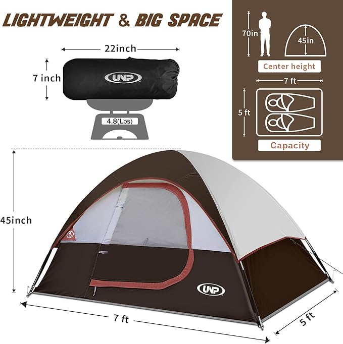 Camping Tent 2-4 Person Waterproof Windproof Tent with Rainfly Easy Set up-Portable Dome Tents for Camping…