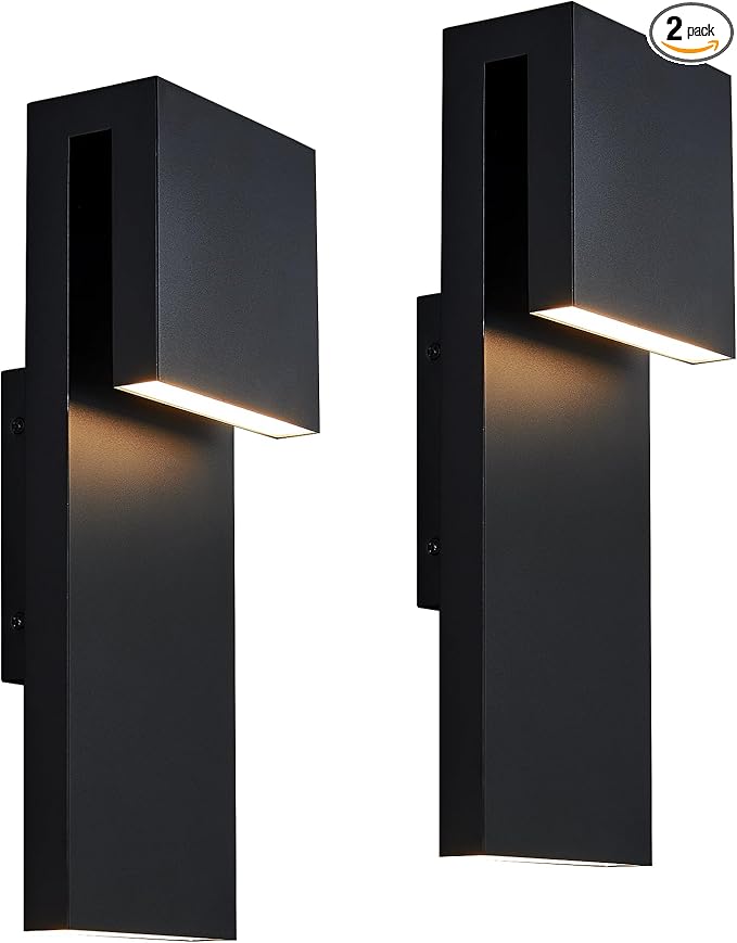 Modern Porch Lights with 2 PackOutdoor Indoor Integrated LED Wall Lights2-Light Total 17W3000K Textured Black FinishOutside Lights Waterproof for House Front Door Patio Garage