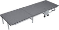 Glamping Cot with Sleeping Pad Folding Bed with Wheels Folding Steel Cot with Thick Mattress Pad for Comfortable Sleeping Deluxe for Big &amp Tall Adults Grey