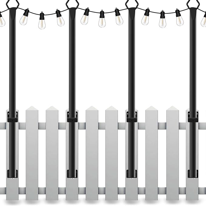 4 Pack String Light Poles5 Ft Light Poles for Outside String LightsOutdoor Lights Pole with ForkMetal Poles Stand for Patio Deck Backyard (5FT 4 Pack)