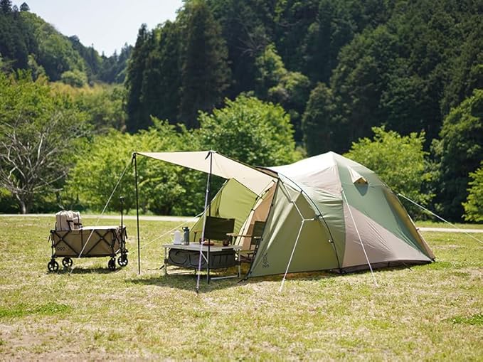 DOD The 1Pull Dome Tent - 3 Person Instant Setup Camping Tent - Waterproof Pop Up Dome Tent with Large Footprint Awning and Front Storage Chamber - Tan