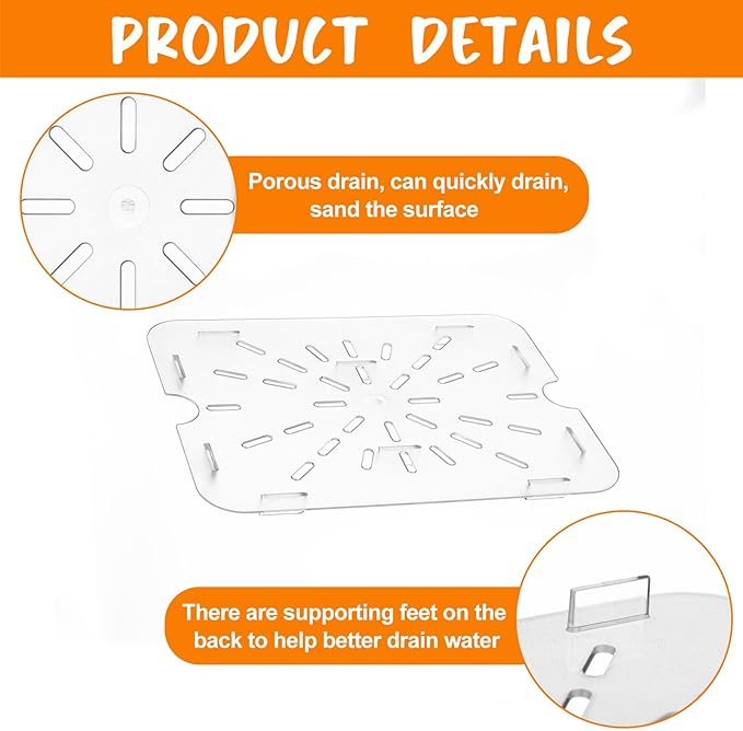 12-Pack Acrylic Food Drain Trays Clear Plastic Drain Shelf for 1/2 Size Food Pans Countertop Mount Dishware