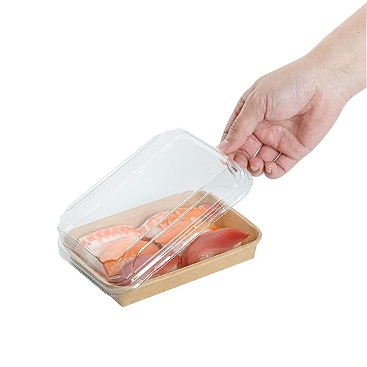 Restaurantware-LIDS ONLY: Matsuri Vision 6.6 x 4.6 x 1.2 Inch Lids For Sushi Containers 100 Airtight Lids - Containers Sold Separately No-Fog Design Clear Plastic Dome Lids For Sushi Boxes