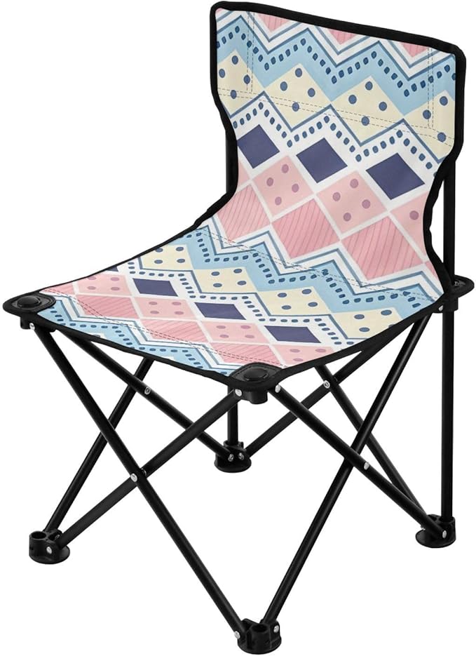 Boho Retro Blue and White Stripes Foldable Backpacking Chairs Ultra Lightweight Camp Chair Carry Bag Included Travel Chairs for Adults for Travel Camp