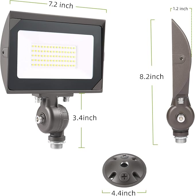 50W Outdoor LED Flood Light With 1/2 Knuckle Mount (Plate Included) 5000K Daylight 6000LM 120V UL Waterproof LED Security FLood Lighting for Wall Wash /Sign/Flagpole/Tree/Yards/Advertising Boards