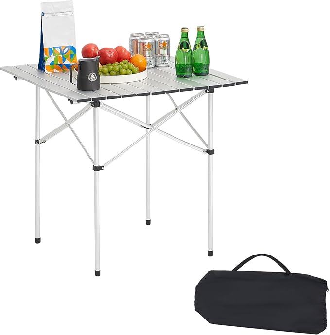 VEVOR Folding Camping Table Portable Roll Up Side Tables Lightweight Aluminum Table for Outdoor BBQ Tailgating Picnic Travel (28 inch-Silver)