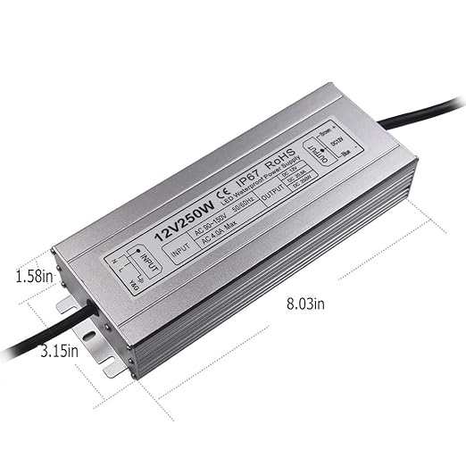 LED Power Supply 250W High-powerTransformer Waterproof IP67 12V DC Driver Adapter for Outdoor Use