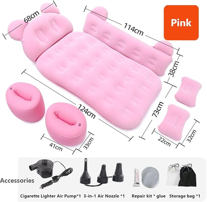 Car Inflatable Air Mattress for Mercedes-Benz EQS SUV 2022 2023 2024 2025 Inflatable Back Seat Car Bed Double-Sided Portable Camping Travel Sleeping BedPink-Cartoon Design