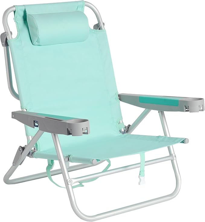 SUNNYFEEL Extra Wide Low Beach Chair 5 Position Lay Flat 500 LBS Heavy Duty XL Oversized Portable Folding Camping Chairs with Cup Holder for Outdoor/Trip Lightweight Backpack Beach Chair for Adults