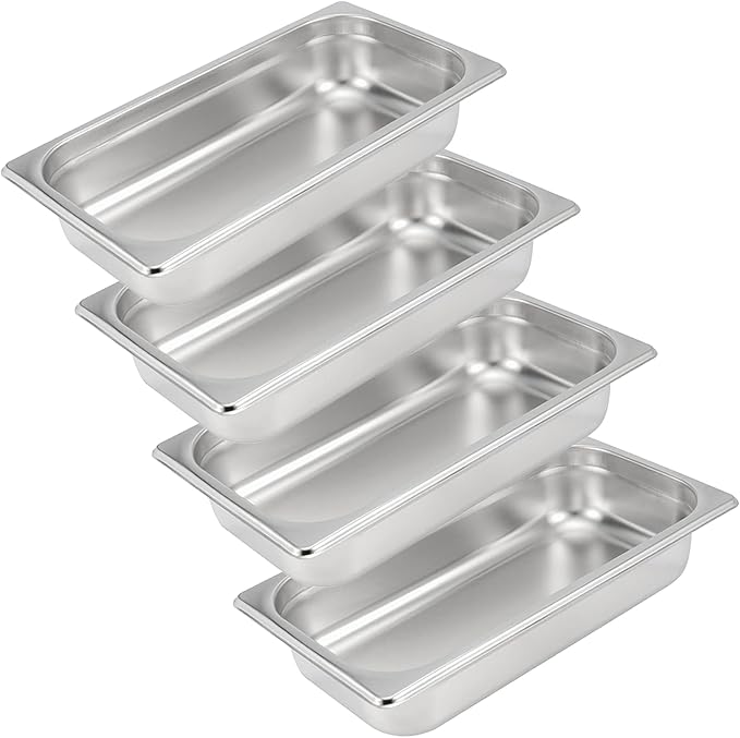 4 Pack 1/3 Size x 2.5 Inch Deep Steam Table Pan 12.8x6.9x2.6 Stainless Steel Anti-Jam Hotel Pan for Food Warmer Buffet Server Restaurants and Catering Supplies 22 Gauge