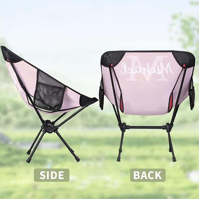 Custom Red Portable Camping Chair Personalized Backpacking Chair with Name Lightweight Foldable Chairs for Hiking Beach