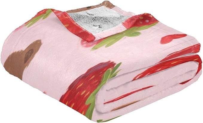 Throw Blanket Soft Cute Cartoon Brown Bear Strawberry Teen Girl Throw Blanket 50'' x 70''