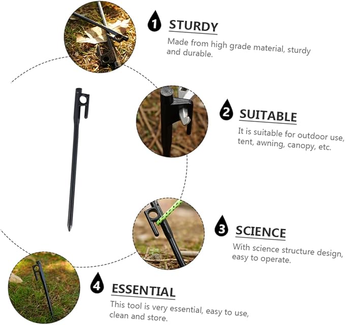 DECHOUS 8Pcs Heavy Duty Cast Iron Tent Stakes for Camping Ground Nails for Securing Tents Awnings and Canopies Durable Design with Enhanced Striking Area and Easy Rope Fixation