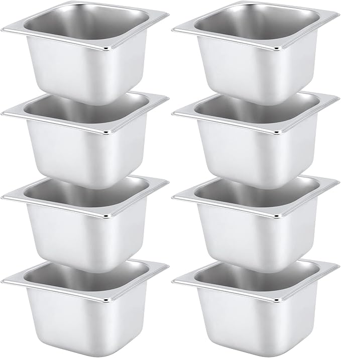 JAPCHET 8 Pack 1/6 Size 2-1/2 Inch Deep Steam Pan Steam Table Chafer Pan Stainless Steel Hotel Pan Food Pan for Buffet Restaurants Catering