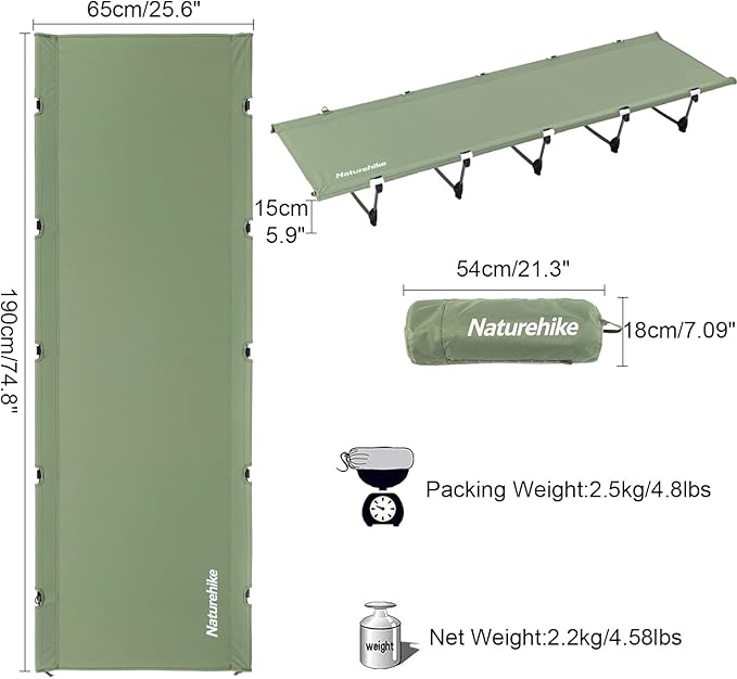 Naturehike GoWild Camping Cot for Adults Portable Sleeping Cot with Carry Bag Lightweight Tent cot Camping Bed for Camp Outdoor/Office Home Nap (Dark Green EU