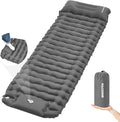Camping Sleeping Pad Connectable Design for Double Mat Ultralight Inflatable Sleeping Mat with Pillow Built-in Foot Pump Portable Camping Air Mattress for Backpacking Hiking Tent (Grey)