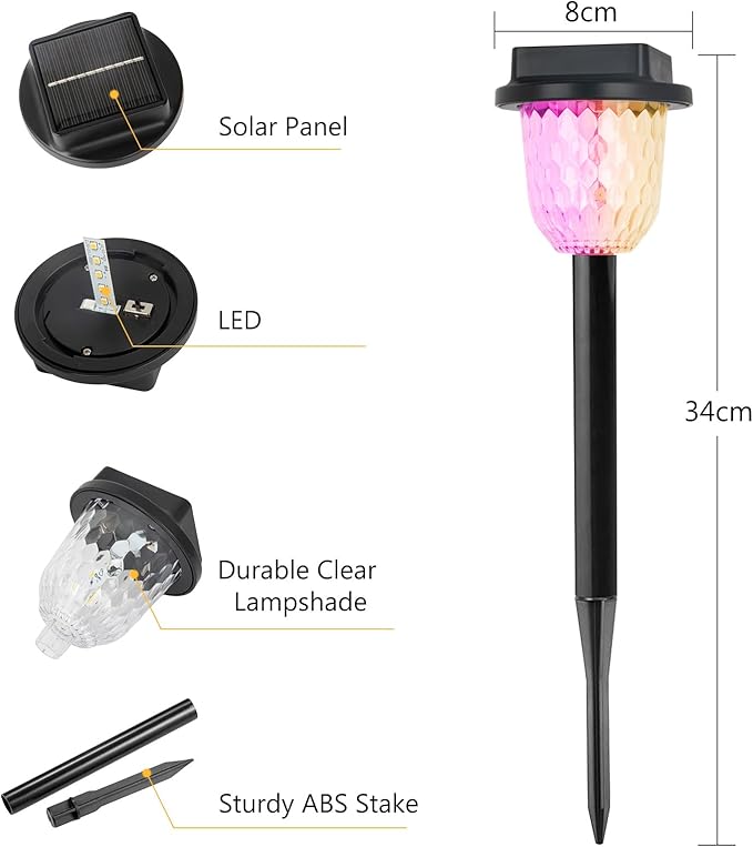 echosari 6 Pack Christmas Color Changing Solar Lights Outdoor Pathway Dynamic Multicolor &amp Warm White Waterproof Solar Garden Lights Path Lights for Landscape Driveway Walkway Lawn