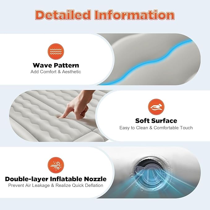 SUV Air Mattress for 2020-2025 Kia Telluride Thickened and Double-Sided Flocking Travel Camping Bed Mobile Cushion Inflatable Bed for SUV Trunk and Rear SeatBlack