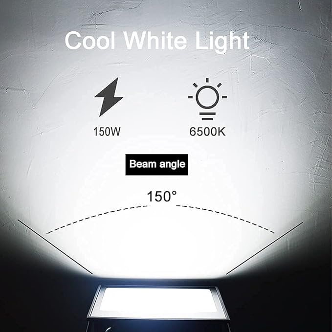 150W LED Flood Light Outdoor12000lm LED Work Lights with PlugIP66 Waterproof Security Lights6500K Daylight White floodlight for Basketball Court Parking Lots Playground Yard