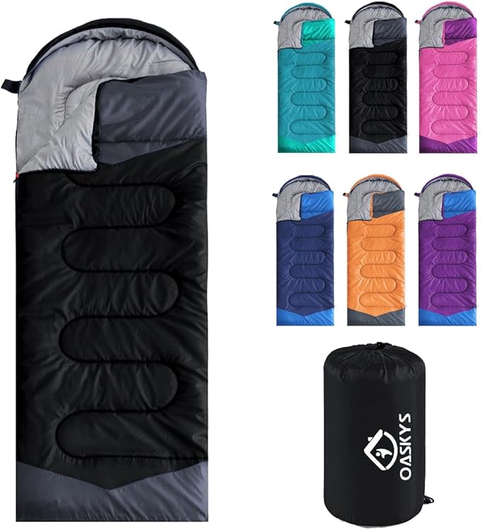 oaskys Camping Sleeping Bag - 3 Season Warm &amp Cool Weather - Summer Spring Fall Lightweight Waterproof for Adults Kids - Camping Gear Equipment Traveling and Outdoors