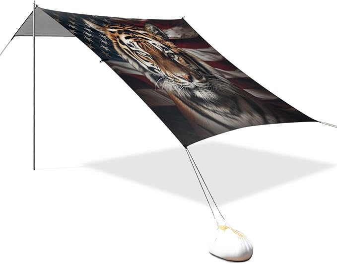 Camping Sun Shelters Cool Tiger and Flag Beach Canopy 126 * 110.2in