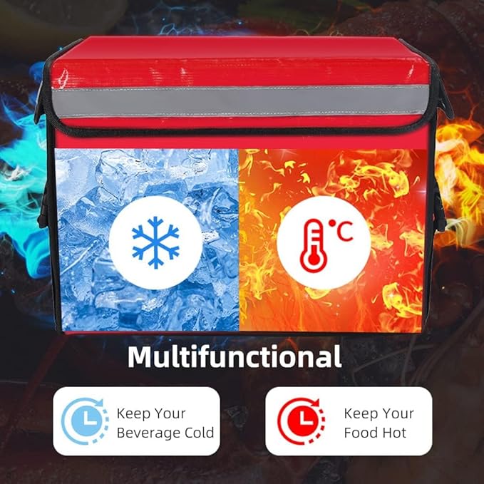 TooCust Red Insulated Bags For Food Delivery 16.5 x 11.4 x 11.8 Commercial Insulated Food Delivery Bag w/Divider Waterproof &amp Foldable Catering Bag