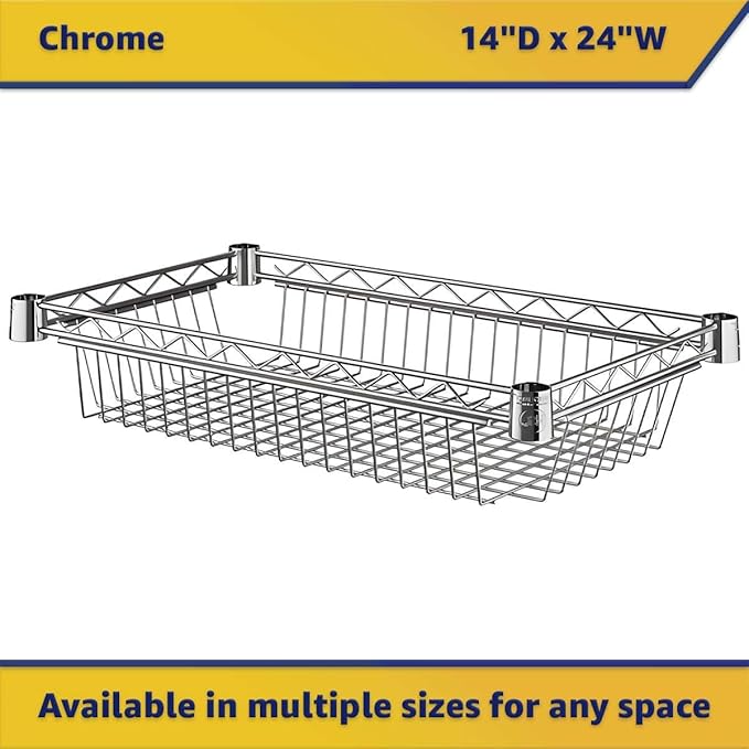 14 x 24 Chrome Wire Shelf Basket NSF Storage Basket for Shelving Units 600 lb Capacity