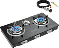 3 Burner Propane Stove 32300 BTU High-Efficiency Tempered Glass Auto-Ignition Gas Burner Stove Top with CSA Hose for Outdoor RV Camping Emergency Cooking