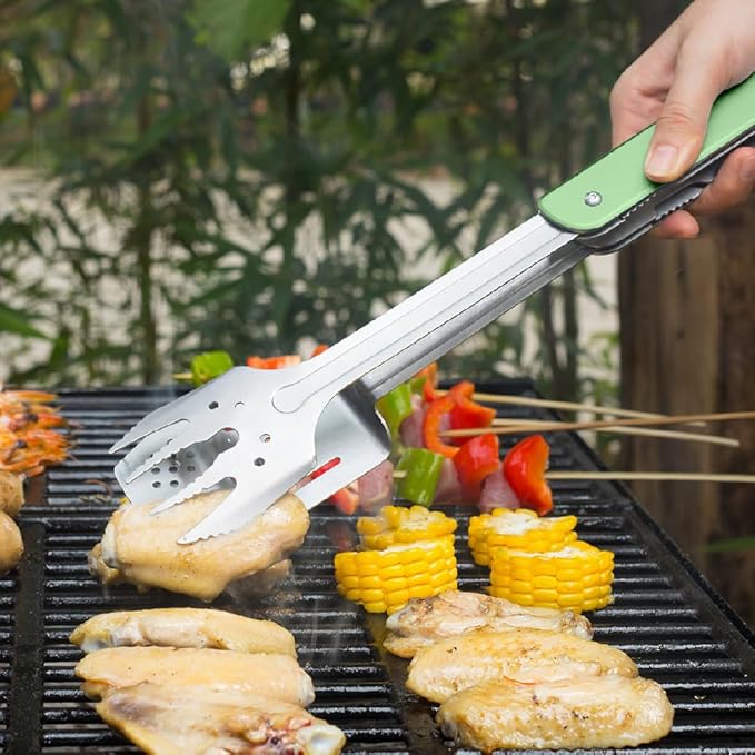 ROXON S601 14 6 in 1 MBT3 Folding Grill Utensils Set Fork Spatula Grilling Knife Tongs Opener for Backyard Barbecue and Camping(Green)