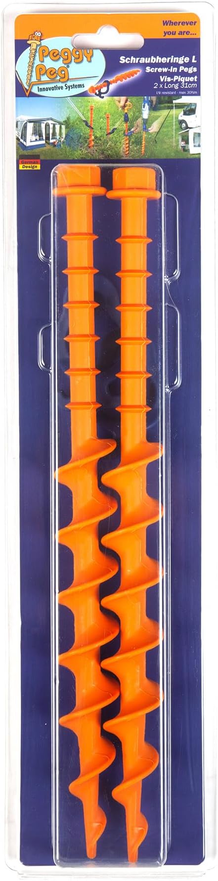 Pack of 2 Screw Pegs Long 31 cm – Ground Screws for Normal to Soft and Sandy Ground – Tent Pegs Ideal for Camping &amp Outdoor – Tent Attachment for Awnings Storm Tensions etc.