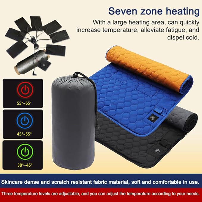 Heated Sleeping Bag Pad Adjustable Warm Foldable Tent Sleeping Mat Seven Zone Heating Machine Washable Quickly Increase Temperature (Blue)