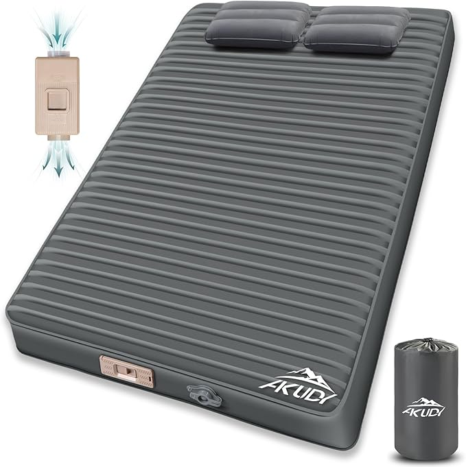 Double Self-Inflating Sleeping Pad with Built-in Electric Pump 3.15 Ultra-Thick Memory Foam Camping Mattress for 2 Person R-Value 9.5