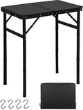 LOFTEY Small Folding Camping Table 2ft Aluminum Portable Folding Table 3 Adjustable Heights | Portable Handle | Lightweight for Travel &amp Outdoor 23.6 x 15.7 x 27.5H Black