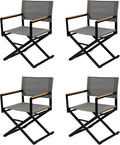 Grand patio Extra-Wide 4-Pack Directors Chairs Folding Dining Chair Set of 4 with Sling Woodgrain Armrests Outdoor Gray