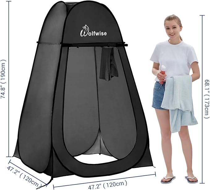 Wolfwise Pop Up Shower Tent Portable Instant Changing Tent with Ventilation Window &amp Carry Bag Privacy Bathroom Toilet for Beach Camping &amp Outdoor Width 47  Height 75  Black
