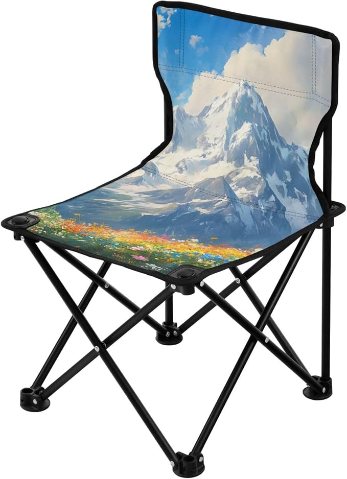 Spring Snow Mountain Portable Camping Chairs Folding Chair - Durable Oxford Fabric Lightweight Iron Frame Easy Fold Design - Ideal for Outdoor Activities Camping Fishing and Travel