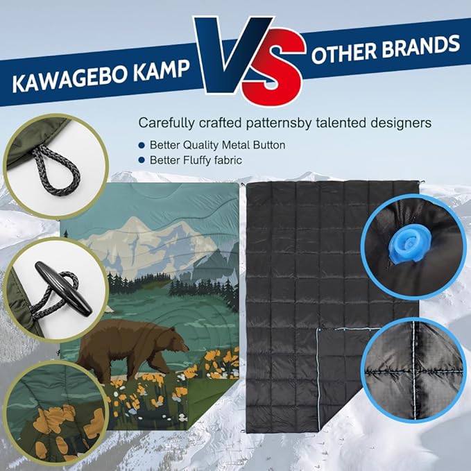 Camping Blanket Puffy - Outdoor Stadium Blanket Wearable Lightweight Packable Machine Washable Camping Quilt for Traveling Picnic Beach Party