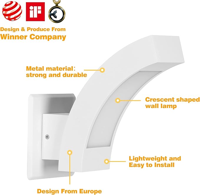Wall Light Outdoor LED Wall Mount Lamp White Modern Wall Sconce Exterior Lighting Lantern Fixture for Porch Front Door Garden Yard Patio IP54 Waterproof 7.5W 600Lm 3000K
