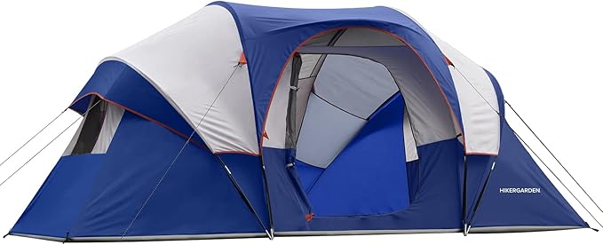 HIKERGARDEN 10 Person Camping Tent - Portable Easy Set Up Family Tent for Camp Windproof Fabric Dome Tent Outdoor for Hiking Backpacking Traveling-14'x11'x74in(H)