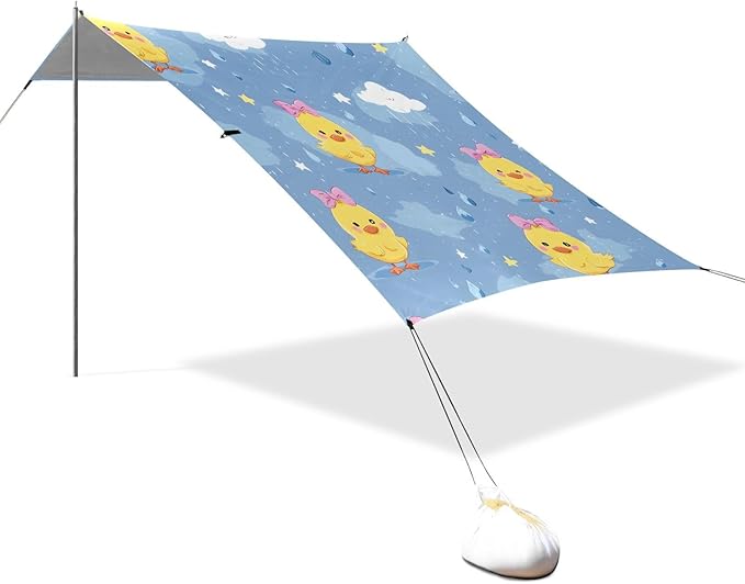 ALAZA Yellow Duck Rainy Beach Tent Sun Shelter UPF50+ Protection Beach Shade Canopy w/ 4 Sandbags for Outdoor Camping Fishing Backyard Fun Picnic 10x9 ft
