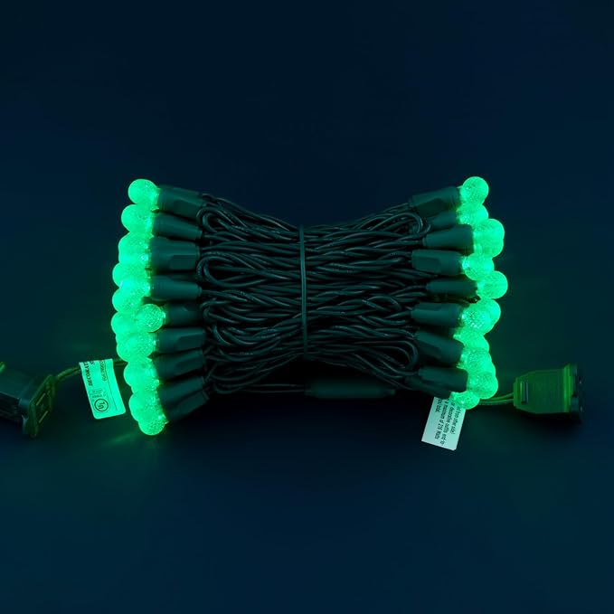 100 Green Raspberry One-Piece LED Christmas Lights 33 ft Green Cord High Waterproof UL Certified G12 Outdoor String Lights