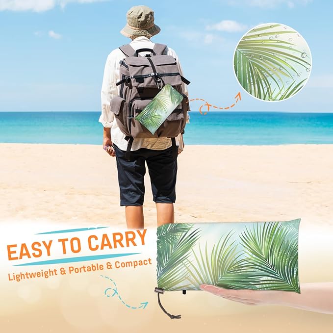 Waterproof Sandproof Beach Blanket 59''×68'' Popeye Leaves Polyester Outdoor Picnic Blanket with 4 Stakes &amp Storage Bag for BeachCampingVacation