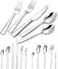 Lazycorner 53 Piece Silverware Set wiith Steak Knives and Serving Utensils 18/10 Stainless Steel Flatware Set Mirror Polished Eating Utensils Sets Silverwear Cutlery Set Dishwasher Safe