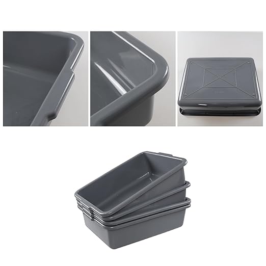 Yuright 22 L Grey Plastic Commercial Bus Tubs 4 Packs Restaurant Bus Tote Box