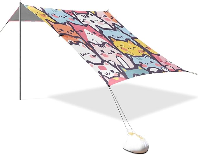 Rainbow Cats Camping Sun Shelter Beach Tent Portable Beach Sun Shade Outdoor Canopy for Camping Trips Fishing Picnic